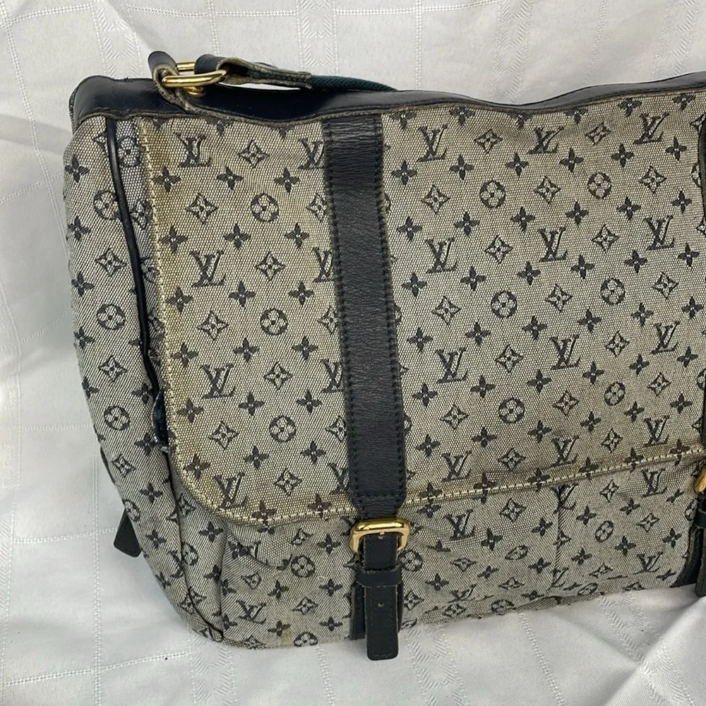 Louis Vuitton Monogram Mini Lin Sac a Langer Diaper Messenger Bag Denim Gray